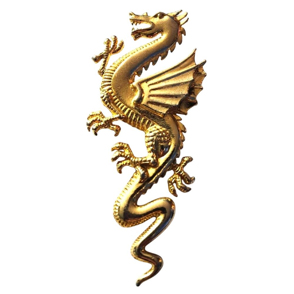 Vtg Large Gold Tone Dragon Pin Brooch